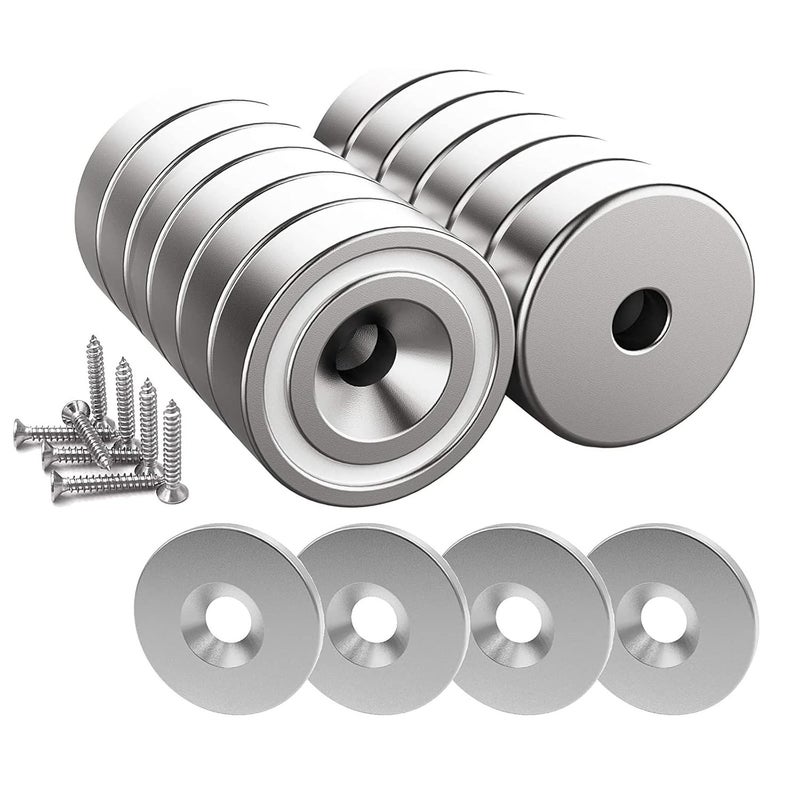 Magnetpro 12 Pieces Neodymium Magnets 25 LB Force, Strong Magnets Size 0.79"*0.28" with Countersunk Hole and Steel Capsule, Pot Magnet with 12 Steel Counterparts - Image 1